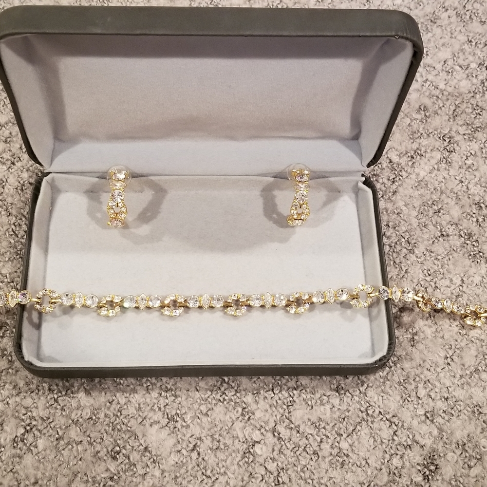 Cubic Zirconia  Gold Plated Necklace and Earing Set